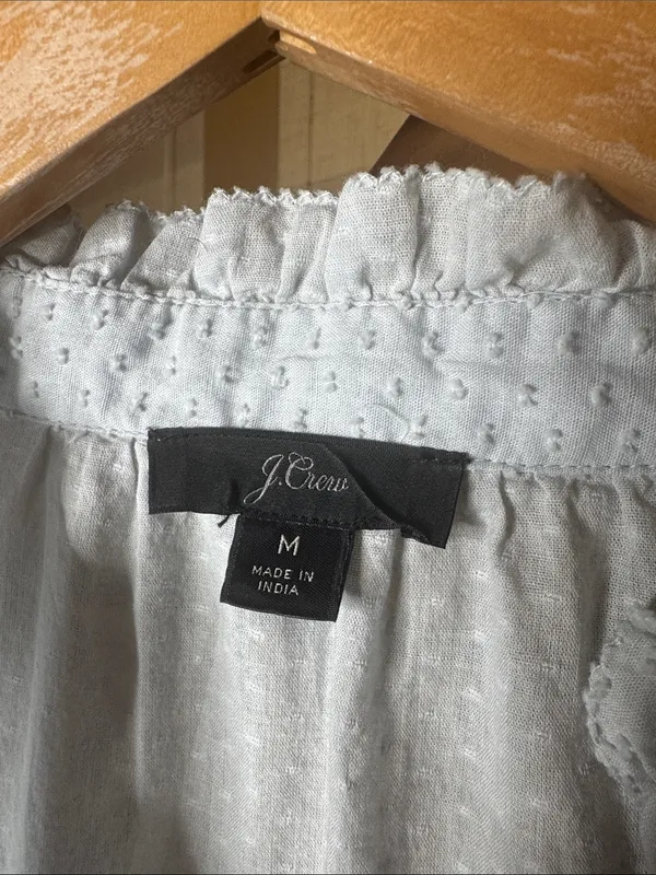 J.Crew Classic Sky Blue Clip Dot Ruffle Trim Popover Blouse Size Medium - Image 5