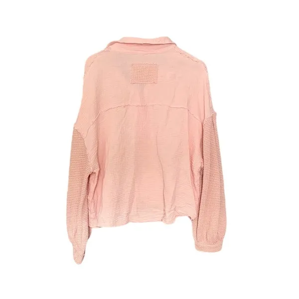 POL Textured Henley Pullover Oversized Pink Medium - Image 2