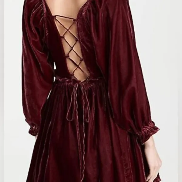 Free People Daphne Boho-Chic Velvet Whimsical Grunge Mini Dress Lace Back Sz S - Image 11