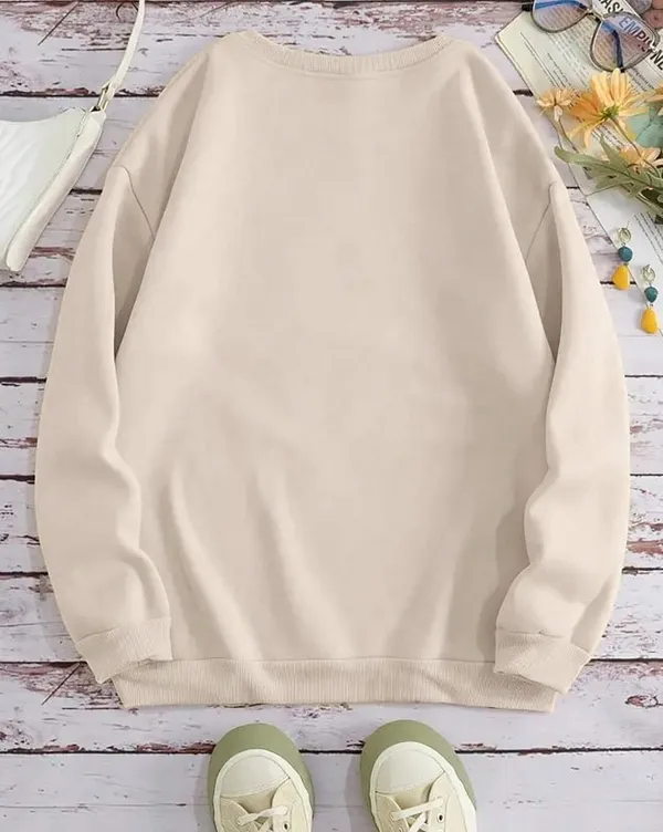 Beige Cow Cartoon Print Sweatshirt - Image 2