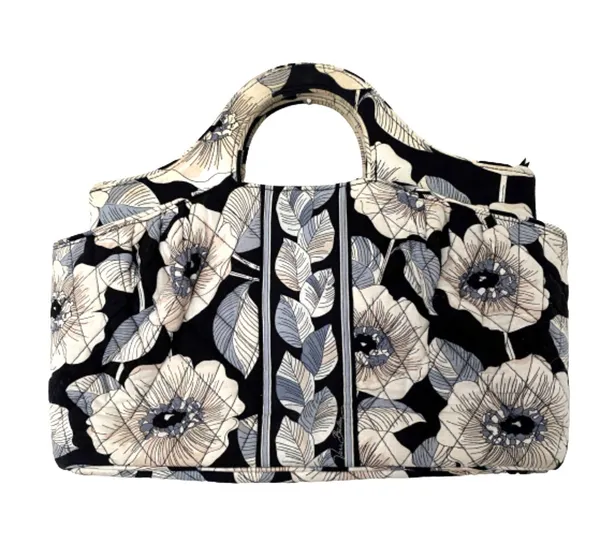 Vera Bradley Camellia Floral Black White Top Handle Tote Handbag Zip Pocket - Image 2