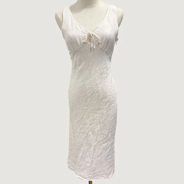 Amanda Uprichard Clarisse Dress White Linen Midi Keyhole Preppy Coastal Small - Image 2