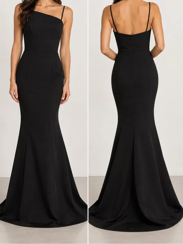 Amsale Lux Classic Black Asymmetrical Trumpet Maxi Gown Dress - Image 2
