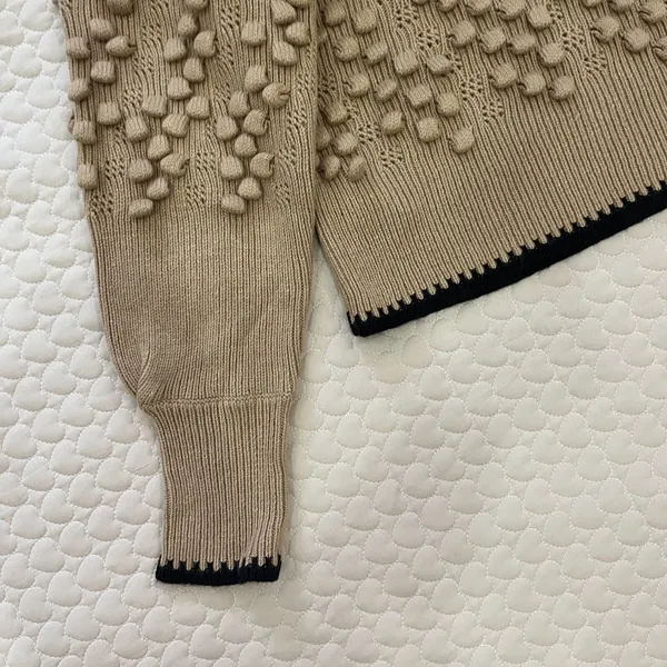 NWOT BCBGMAXAZRIA Popcorn Stitch Mock Neck Wool Blend Sweater Oatmeal Size XL - Image 5