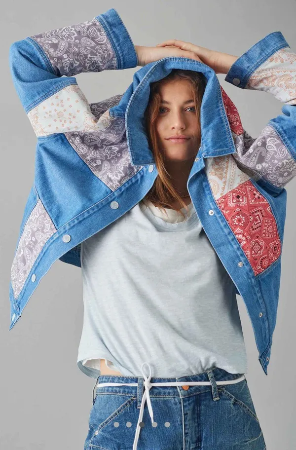 Anthropologie Faria Patchwork Denim Trucker Jacket - Image 3