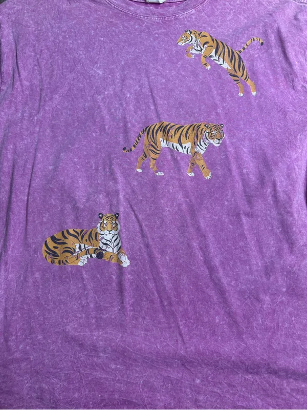 Washed Purple Short Sleeve Tee with Tiger Print - Image 4