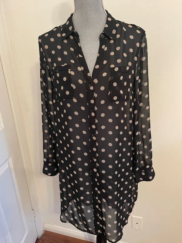 Old Navy Black Polka Dot Dress. Size L - Image 10