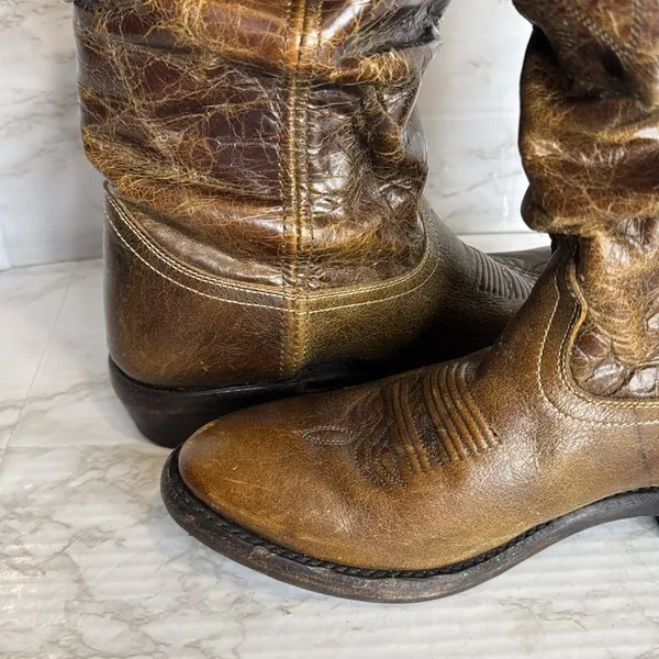 DOUBLE H Western Distressed Tan Brown Slouch Boots Womens 7.5 M - Image 8