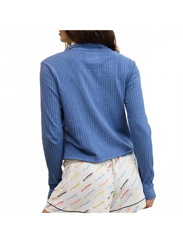 AE Aerie Shadow Stripe Henley T-Shirt American Eagle Marbled Blue XS - Image 7