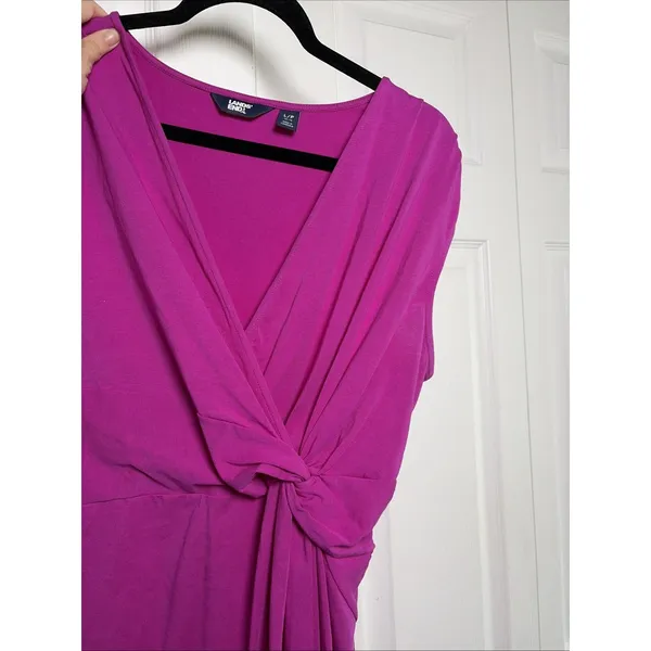 Lands End Twist Front Faux Wrap Dress Womens‎ Size L 14-16 Pink Cotton Modal - Image 4