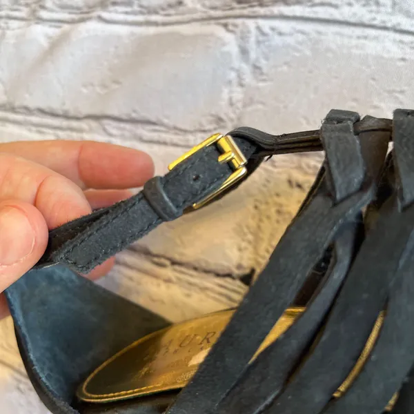 Lauren Black Suede Strappy Wedge Heels Sandals 7 - Image 9