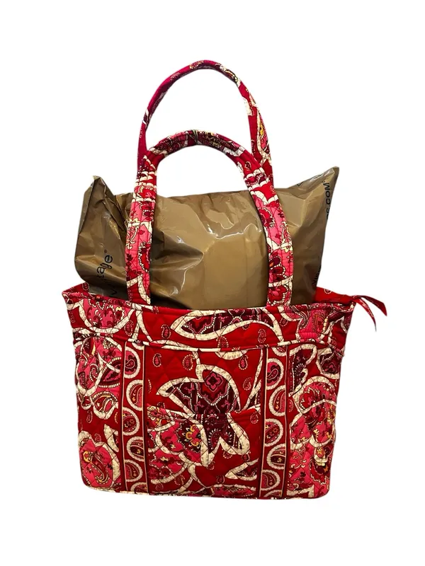 Vera Bradley Mandy Quilted Tote Bag Pink Red Rosy Posies Travel City Casual - Image 3