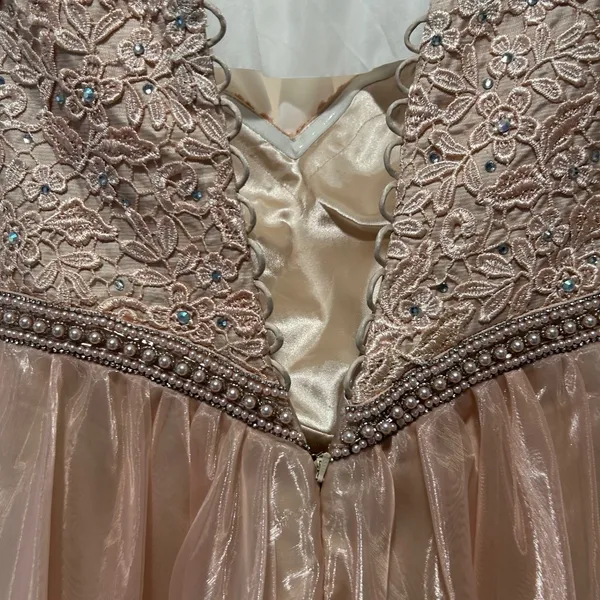Abby Paris Lace Rhinestone Pearl Strapless Mini Dress Party Cocktail Prom Size 8 - Image 7