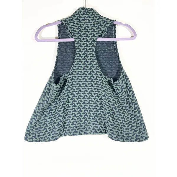 Free People We The Free Crop Top Women M Navy Geometric Mock Neck Sleeveless‎ - Image 3