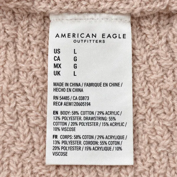 American Eagle Women L Pink Cropped Knit Hoodie Sweater Ribbed Long Sleeve - Image 4
