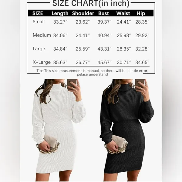 NEW Mock Neck Trendy Lantern Sleeve Ribbed Knit Bodycon Pullover Sweater Dress S - Image 4