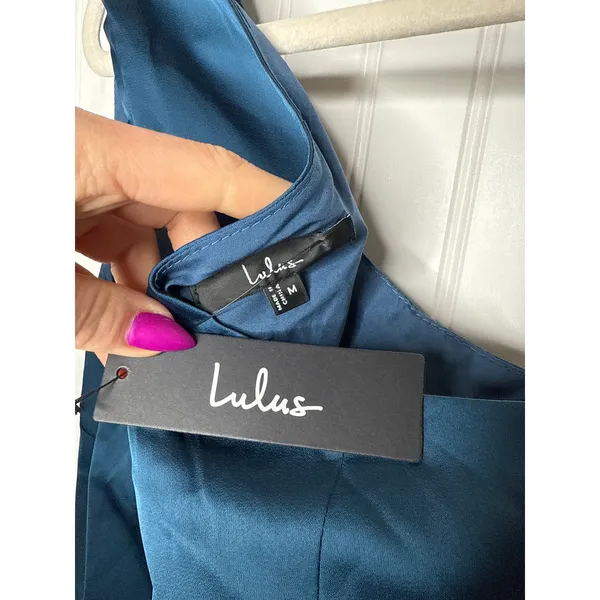 NWT Lulus Love Me Tonight Navy Blue Satin One-Shoulder Mini Dress Party Size M - Image 5