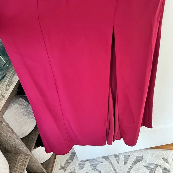 Dessy Collection High-Neck Backless Crepe Trumpet Gown In Burgundy NWT - Image 5