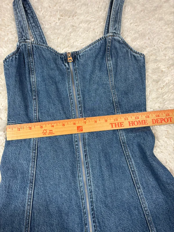 GAP Denim Maxi Dress XXS Front Zip Smocked Back Medium Wash - Image 8