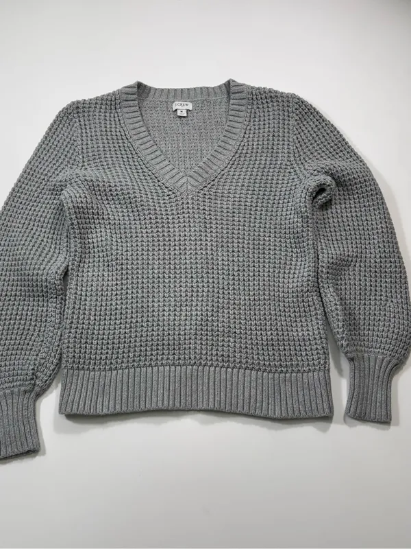 J. Crew 100% Cotton Gray V-Neck Chunky Knit Pullover Sweater - Image 2