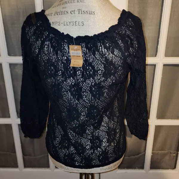 NWT Hollister Womens Navy Blue Peasant Top Blouse Medium‎ New - Image 2