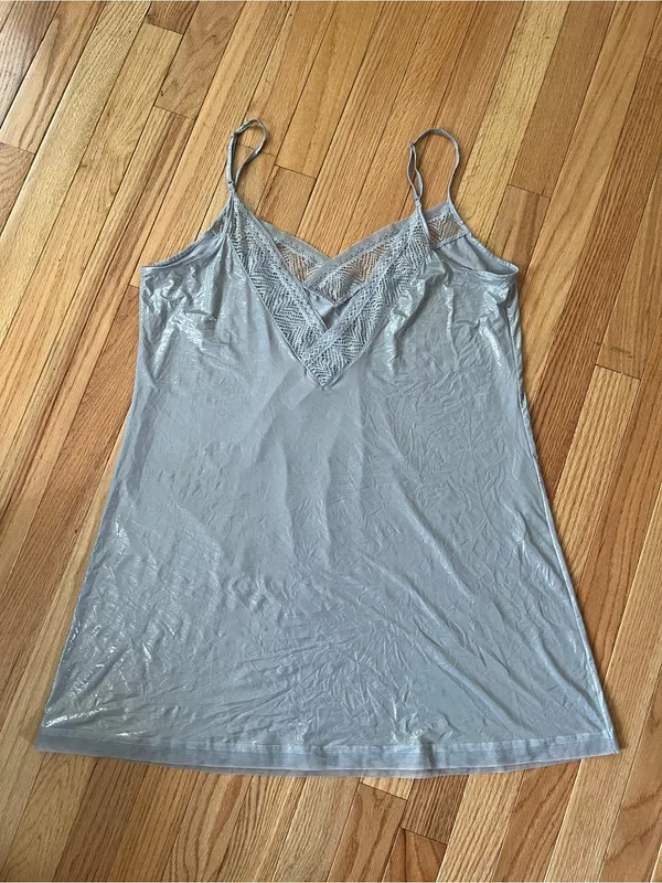 Victoria’s Secret silver Shimmer Lace Slip Mini Dress Large Chemise Nightgown - Image 6