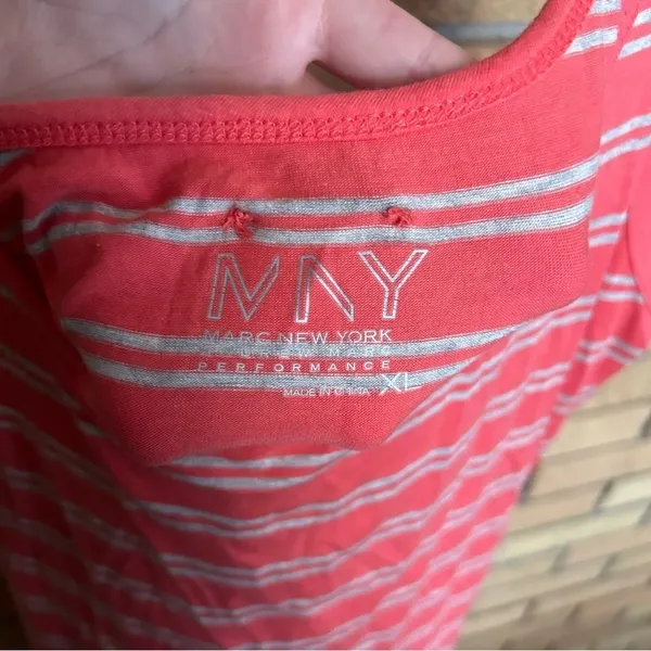 MNY MARC NEW YORK Coral Gray Striped Sleeveless Casual Performance Dress Size XL - Image 2