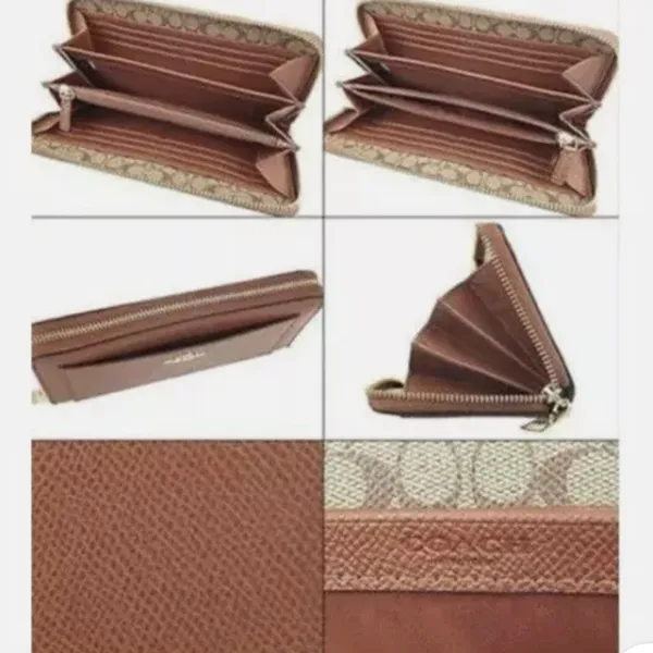 Coach Saddle Brown Leather Accordion Zip Wallet Purse Quiet Luxury Coachcore - Image 4