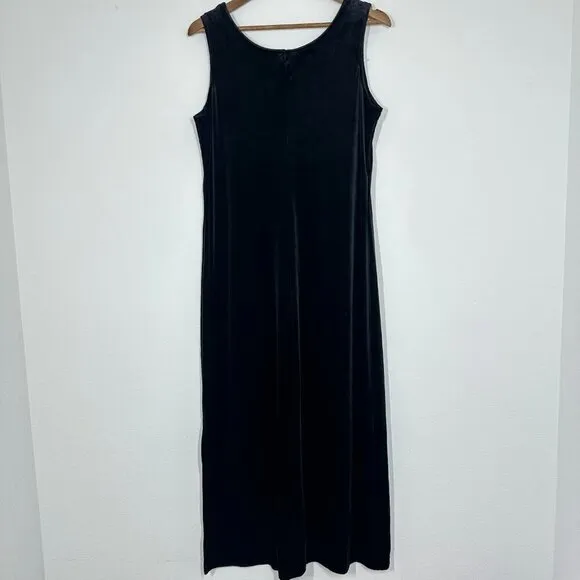Vintage‎ Black Velvet Maxi Dress Sleeveless Tank Stretchy Women's Size 14 Witchy - Image 2