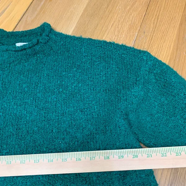 J. Crew Womens Emerald Green Boucle Wool Alpaca Blend Mock‎ Neck Sweater Large - Image 2