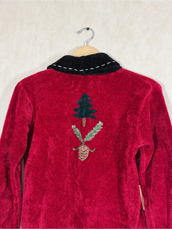 Sweater Sweater Women’s Whimsical Wildlife Patches Knit Cardigan in Red S - Image 5
