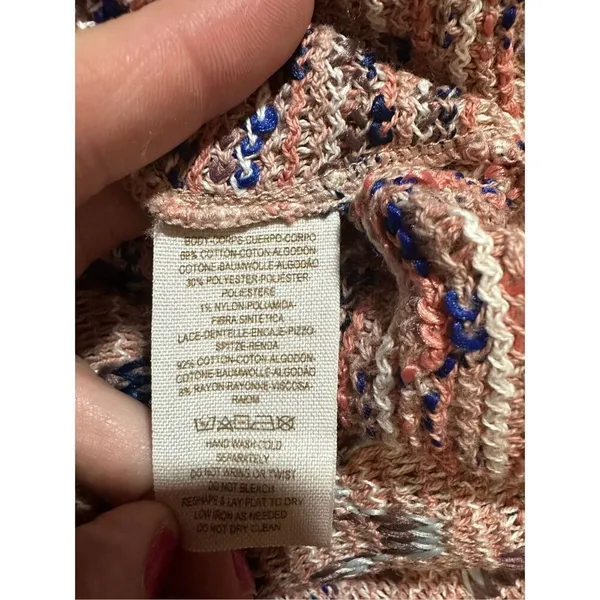 Free People Womens Multicolor‎ Chevron Stripe Pattern Crochet Knit Tank Top Sz L - Image 6