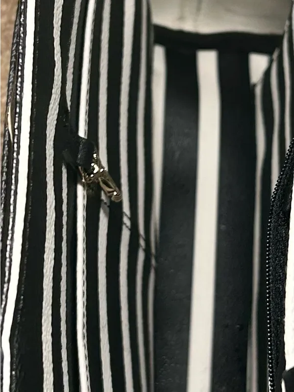 kate spade New York Black & Cream Striped Tote with Mint Base - Image 9