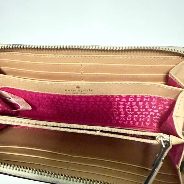 Kate Spade Zip Around Wallet‎ Sz OS Cream Pebbled Leather Continental Organizer - Image 6