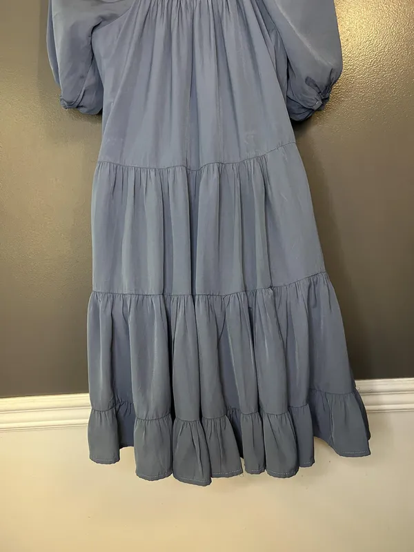 Pinch Dress Womens Small Blue Tiered Babydoll Puff Sleeve Ruffle Hem 3822D - Image 9