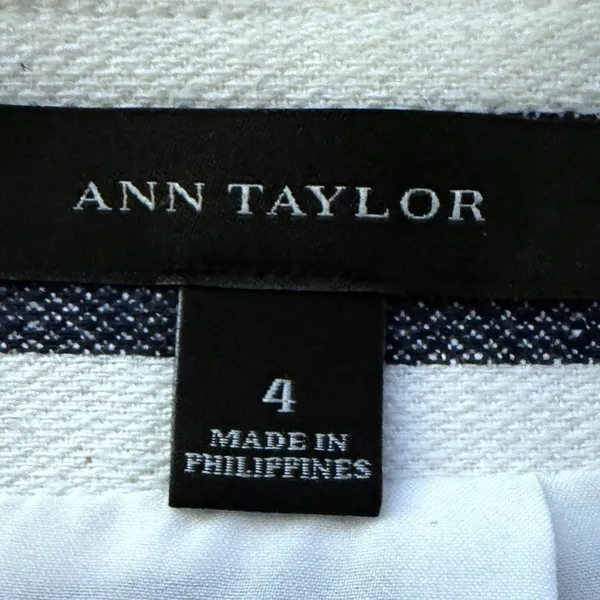 ANN TAYLOR Coastal Linen Blend Striped Pencil Skirt High Rise Navy White Size 4 - Image 7