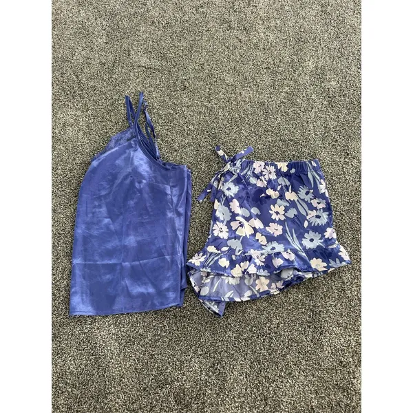 Adore Me Pajama Set Womens Size S Blue Floral Cami Ruffle Shorts Lace Trim - Image 7