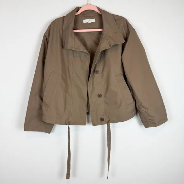 LOFT Twill Anorak Cropped Jacket Neutral Tan Brown Size Small - Image 4