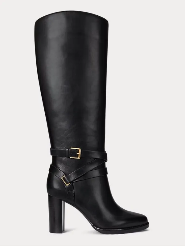 Lauren Ralph Lauren Collins Black Burnished Leather Tall Boot Heel, Size 11, NEW - Image 11