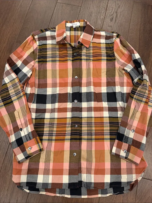 Madewell Pink, Brown, Cream Plaid Button-Down Shirt Women’s Size Medium - C1-616 - Image 3