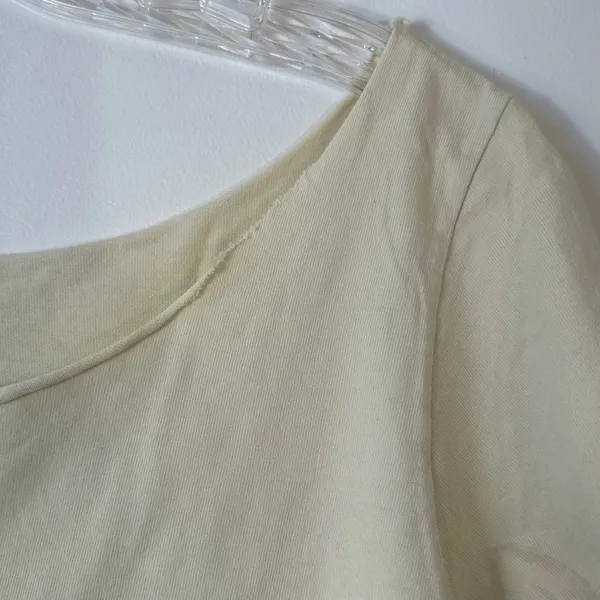 Brandy Melville Cream Cotton Raw Edge Scoop Neck‎ Short Sleeve T-Shirt One Size - Image 4