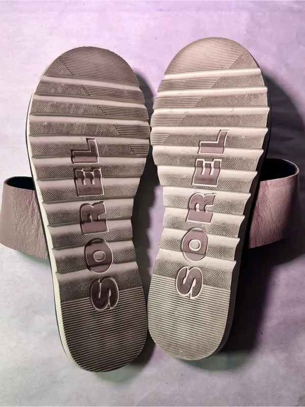 Sorel Two-Band Slide Sandals in Pink and Black Snake Print - Image 9