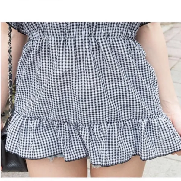 Plaid gingham summer ruffle top Korean White - Image 7