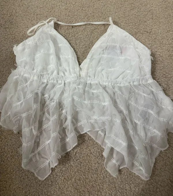 Edikted Flutter Frilled Tie Back Top White - Image 3