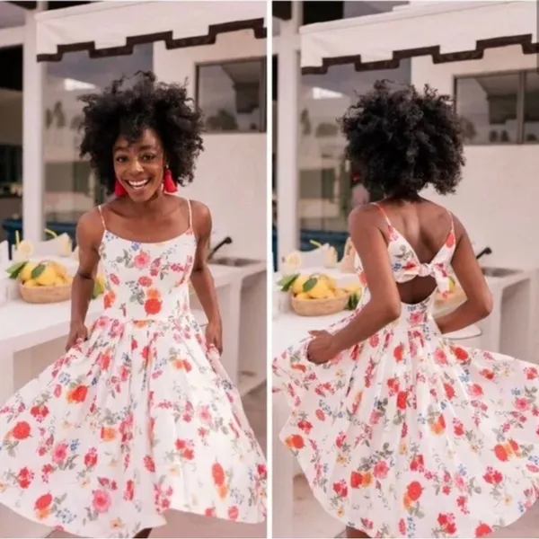 Gal Meets Glam Cassie Floral Linen Bow Back Tie Swing Dress Summer Sundress 2 - Image 3