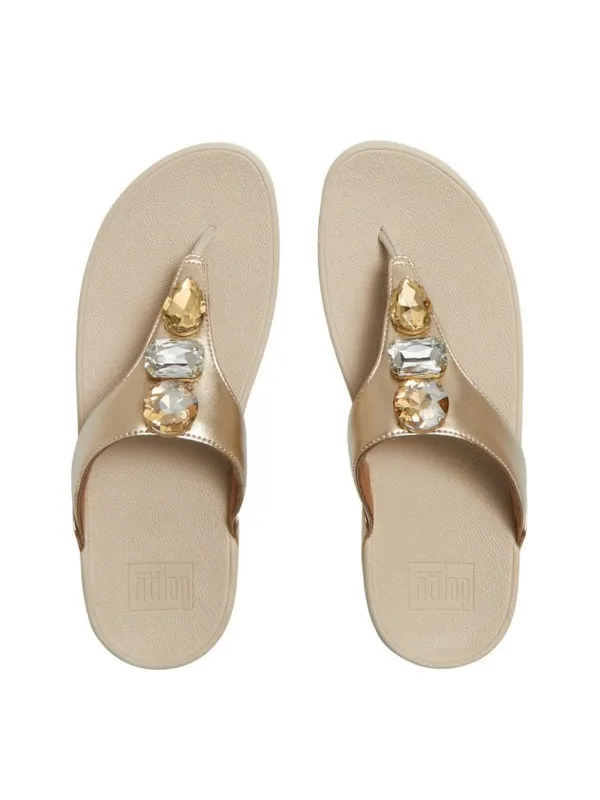 Fitflop Womens F-Mode Bejewelled Toe-Post Slip-On Thong Sandals Platino Gold 10M - Image 13