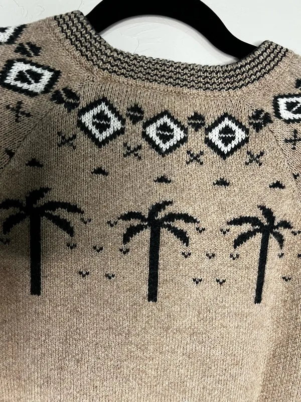 Marine Layer Archive Avalon Fair‎ Isle Palm Trees Cotton Wool Blend Crew Sweater - Image 8