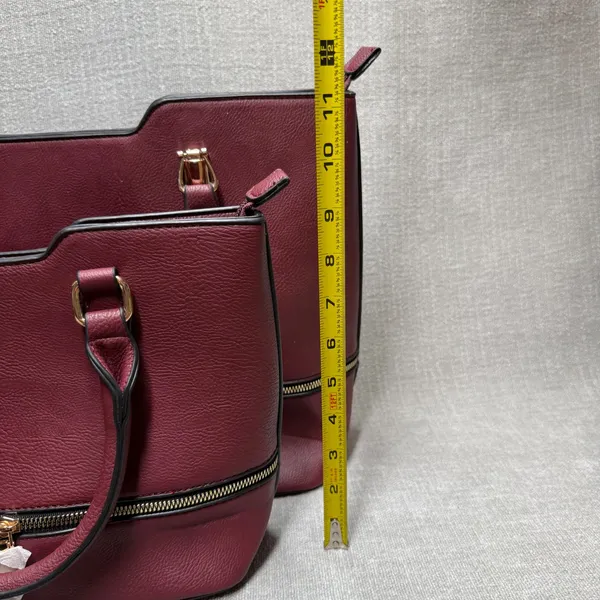 3 Piece Handbag Set‎ Burgundy Maroon Vegan Leather Tote Satchel Crossbody - Image 10