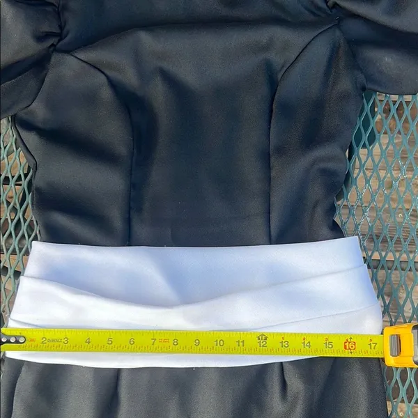 Vintage 80s Black White Puff Sleeve Column Maxi Dress Open Back Prom Goth Formal - Image 8