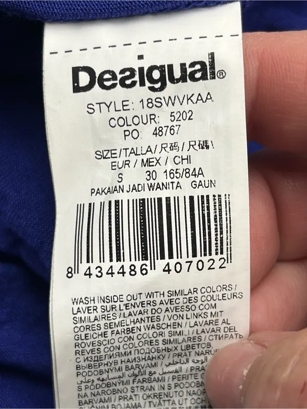 Desigual Royal Blue Sleeveless A-Line Dress Floral Womens Small‎ Stretch Summer - Image 3